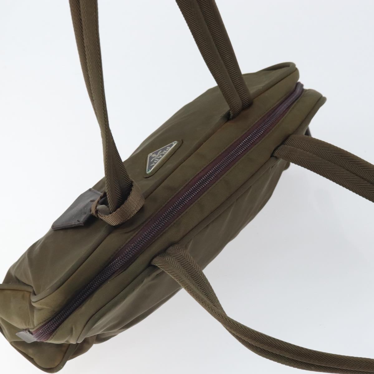 PRADA Hand Bag Nylon Khaki Silver Auth BA10374