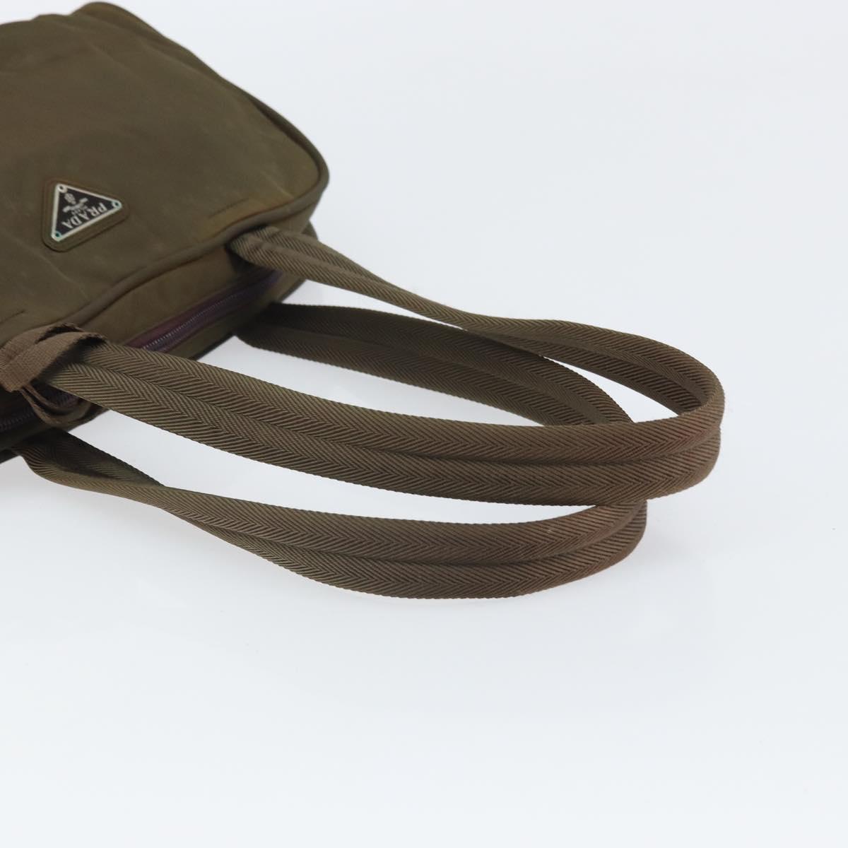 PRADA Hand Bag Nylon Khaki Silver Auth BA10374