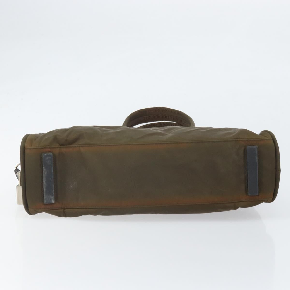 PRADA Hand Bag Nylon Khaki Silver Auth BA10374