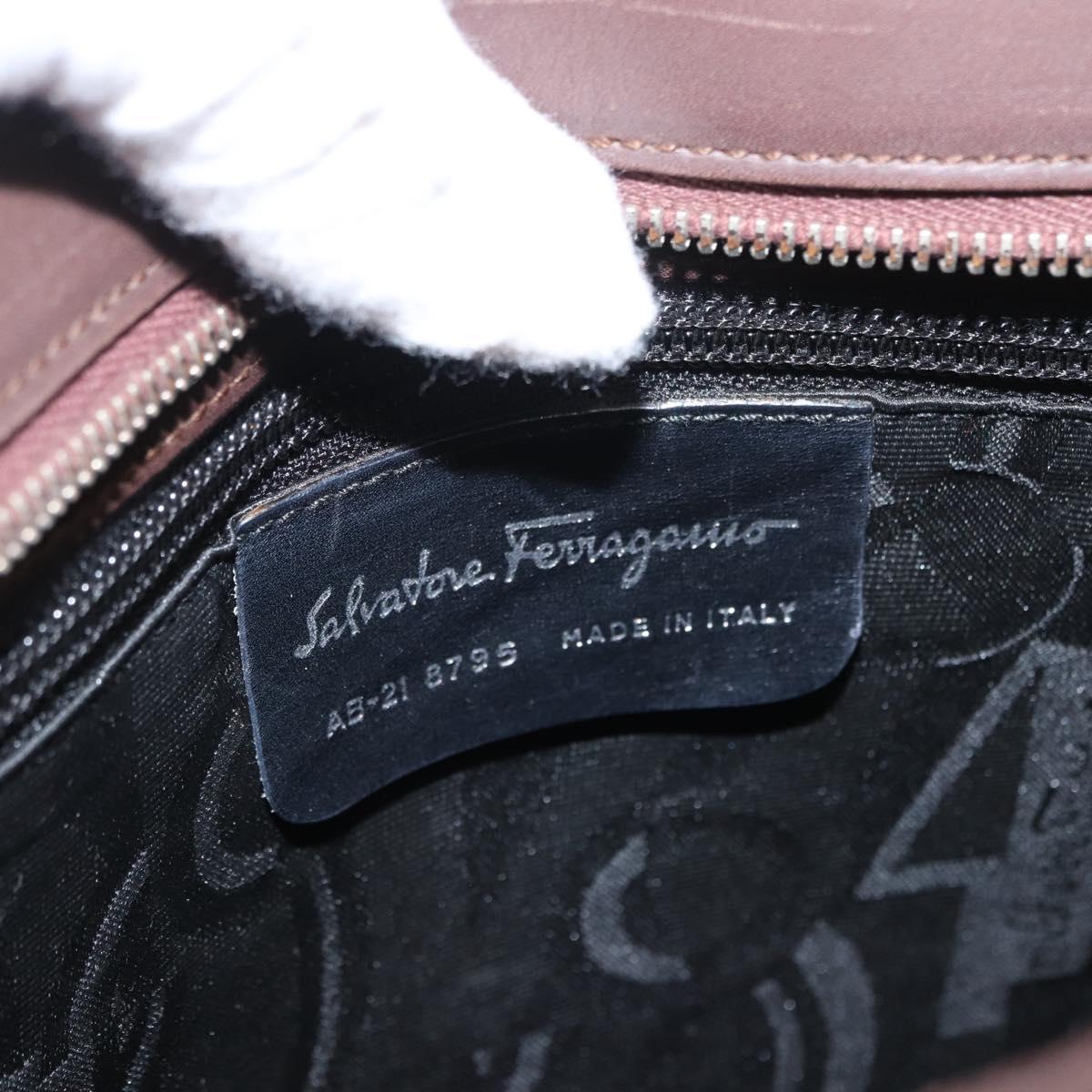 Salvatore Ferragamo Gancini Shoulder Bag Leather Brown Silver Auth BA10376