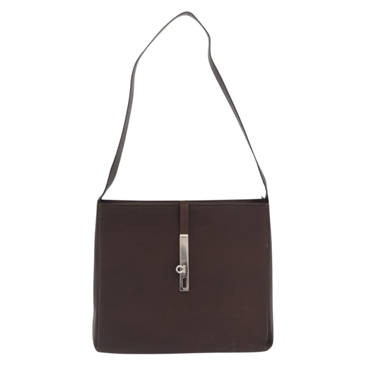 Salvatore Ferragamo Gancini Shoulder Bag Leather Brown Silver Auth BA10376