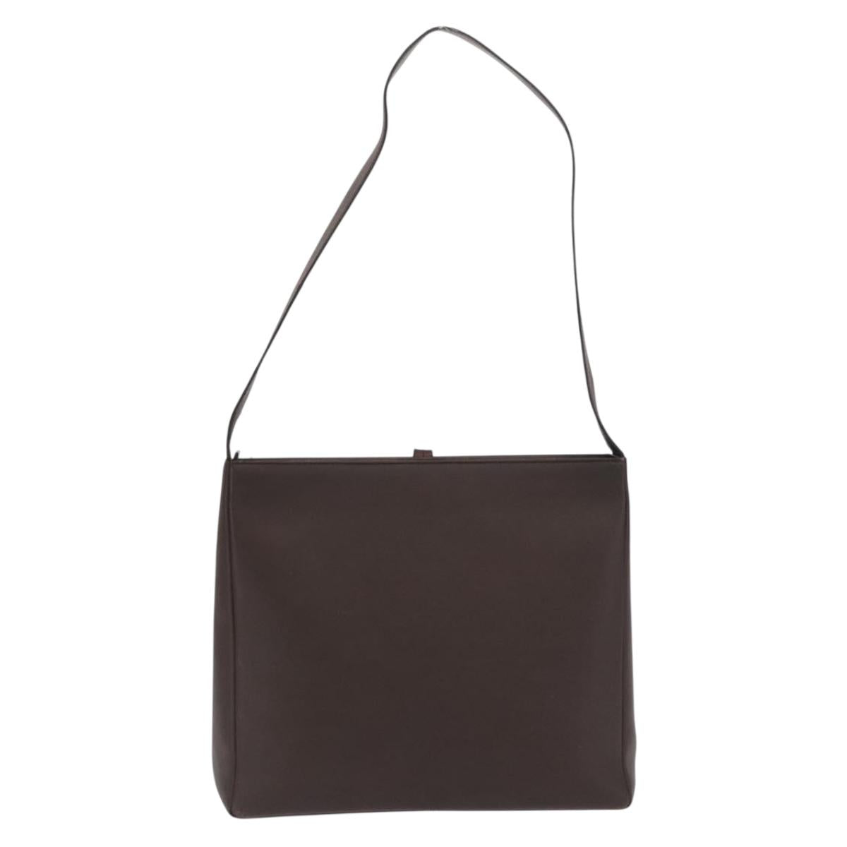 Salvatore Ferragamo Gancini Shoulder Bag Leather Brown Silver Auth BA10376