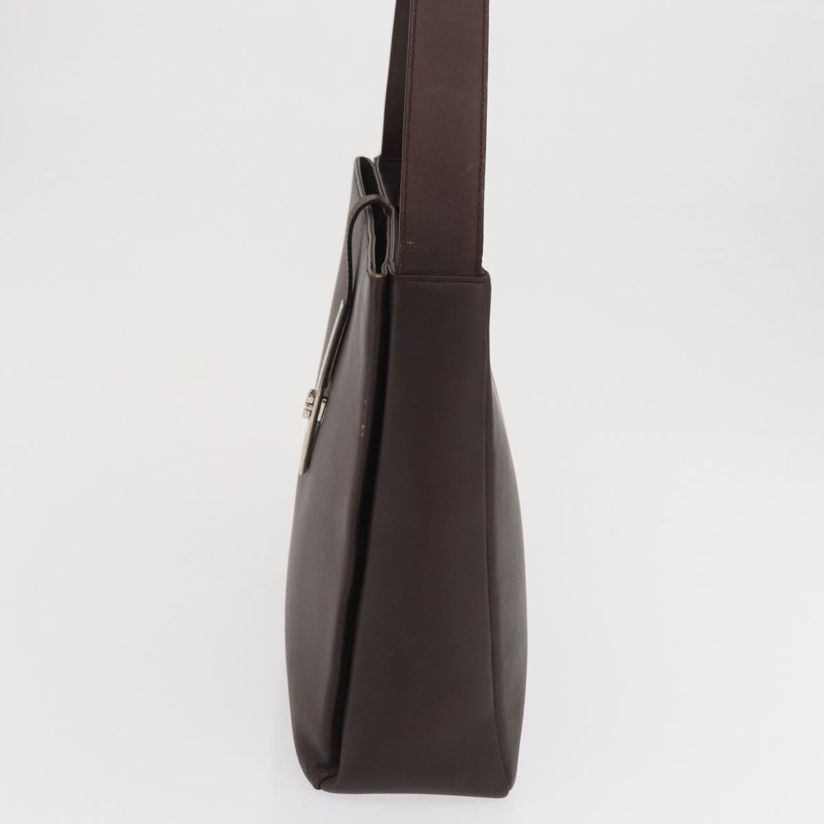 Salvatore Ferragamo Gancini Shoulder Bag Leather Brown Silver Auth BA10376