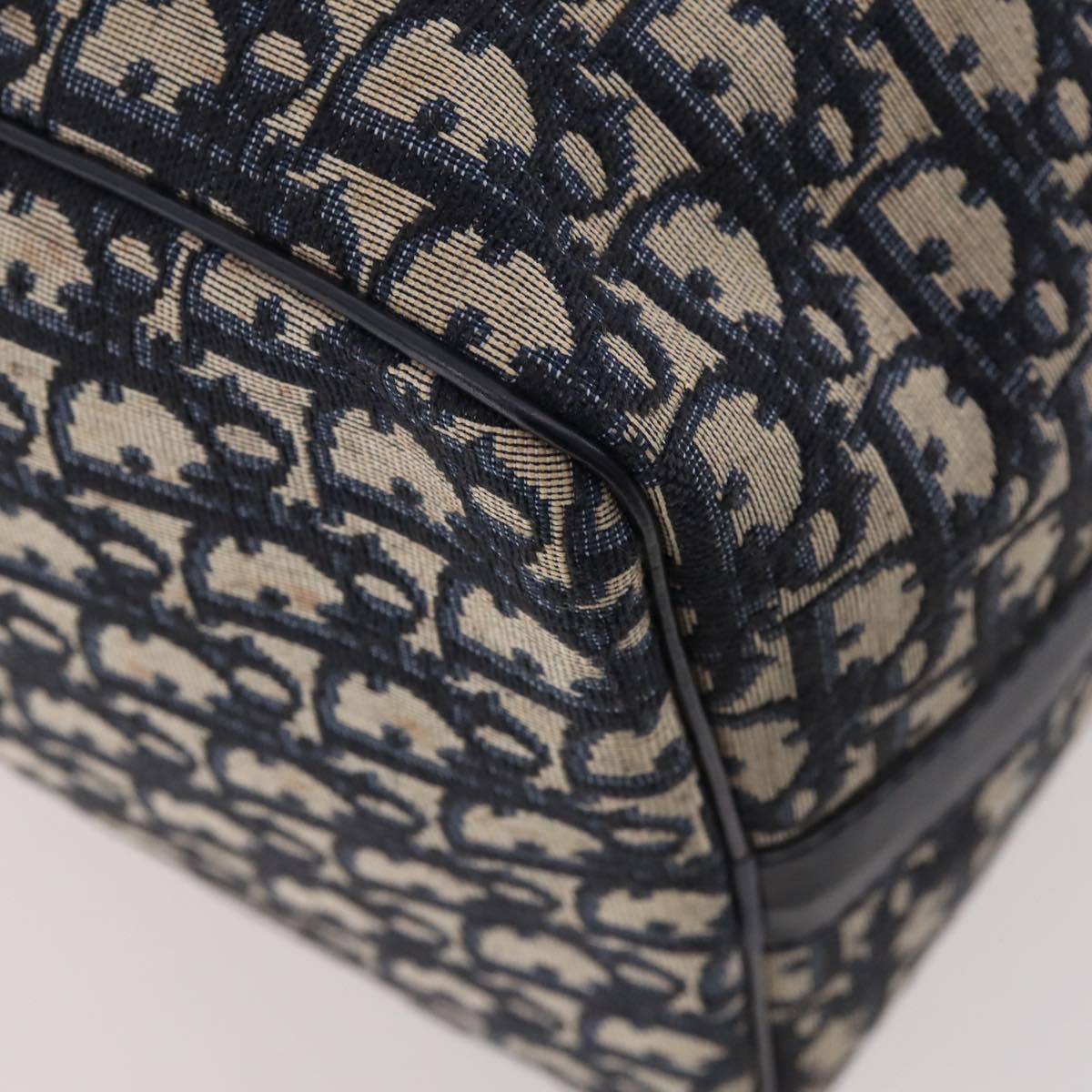 Christian Dior Trotter Canvas Boston Bag Navy Silver Auth BA10393