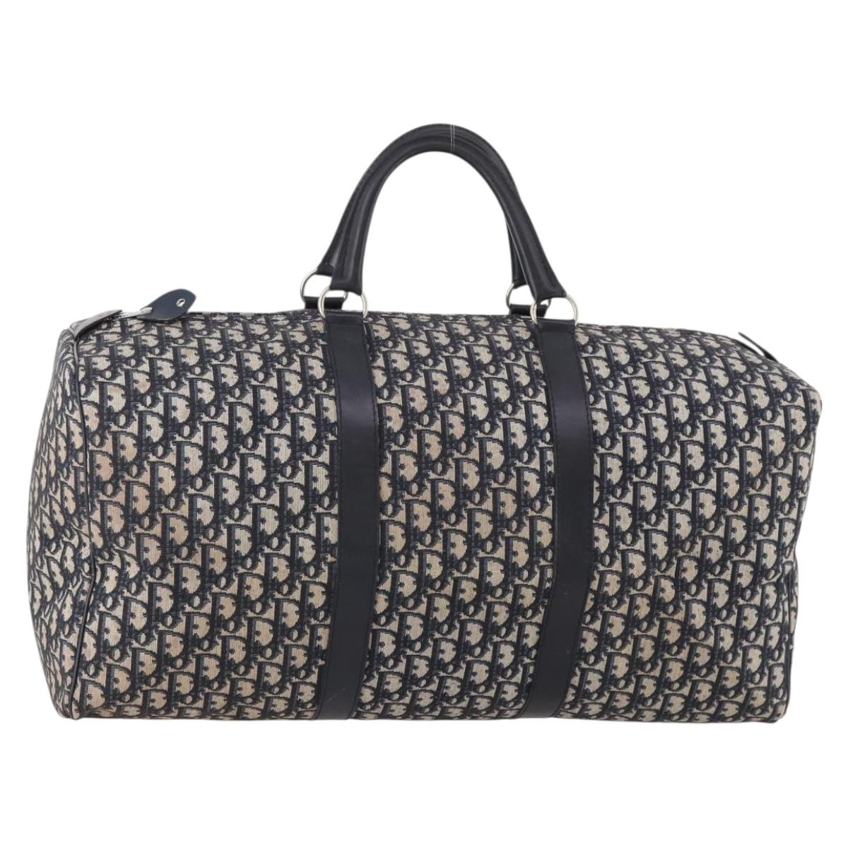 Christian Dior Trotter Canvas Boston Bag Navy Silver Auth BA10393