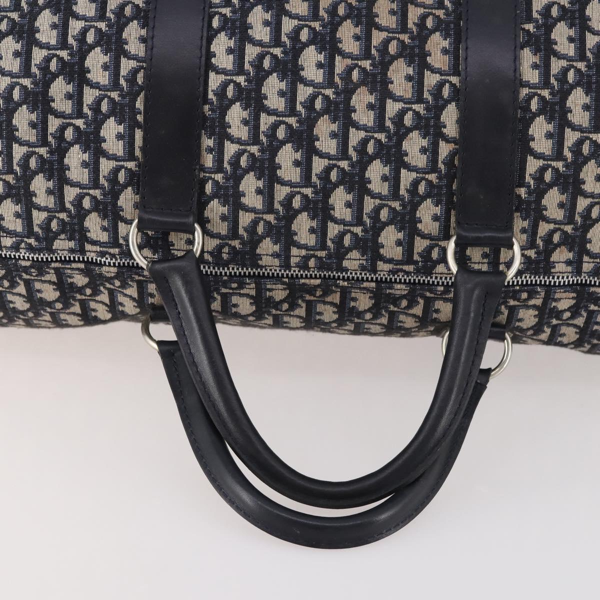Christian Dior Trotter Canvas Boston Bag Navy Silver Auth BA10393