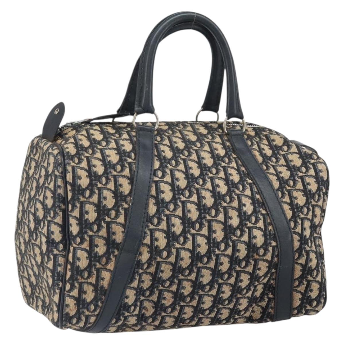 Christian Dior Trotter Canvas Hand Bag Navy Silver Auth BA10394