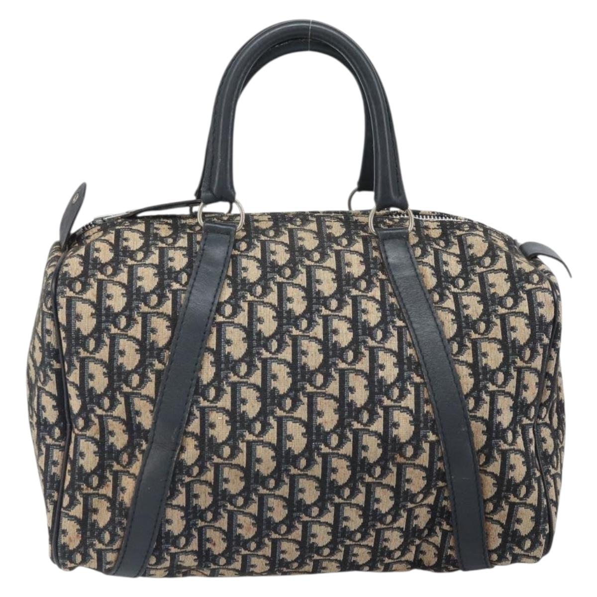 Christian Dior Trotter Canvas Hand Bag Navy Silver Auth BA10394