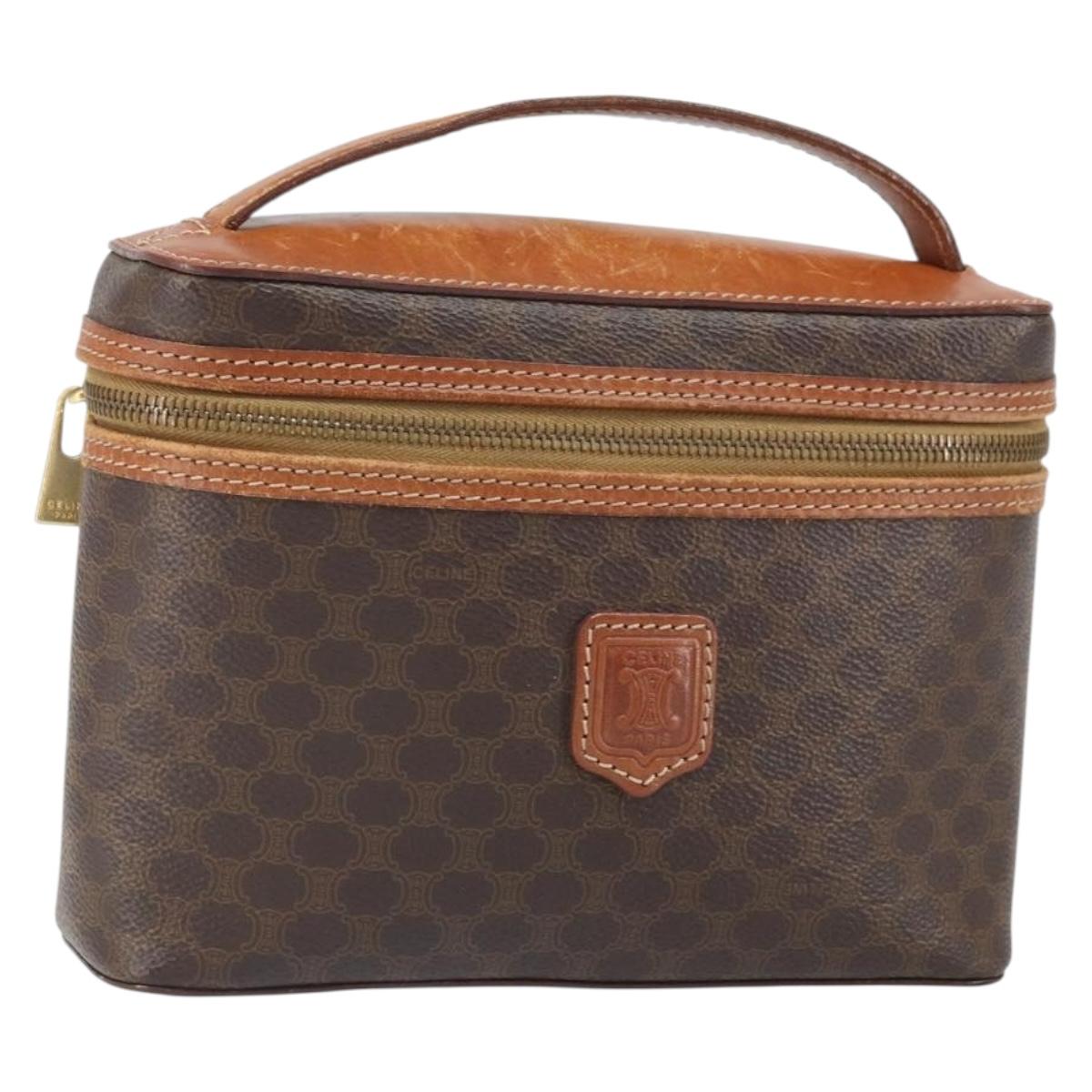 CELINE Macadam Canvas Hand Bag PVC Leather Brown Gold Auth BA10398