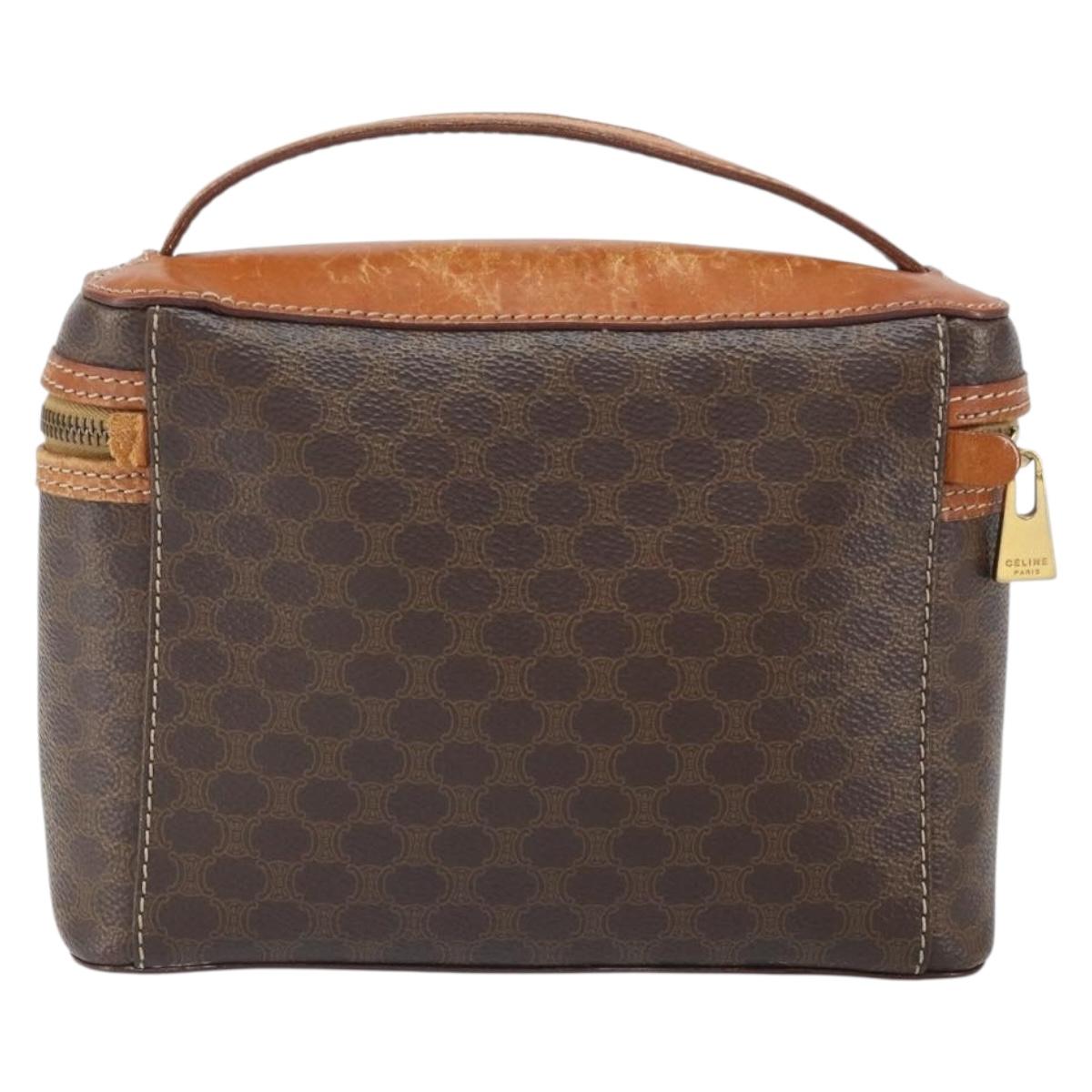 CELINE Macadam Canvas Hand Bag PVC Leather Brown Gold Auth BA10398