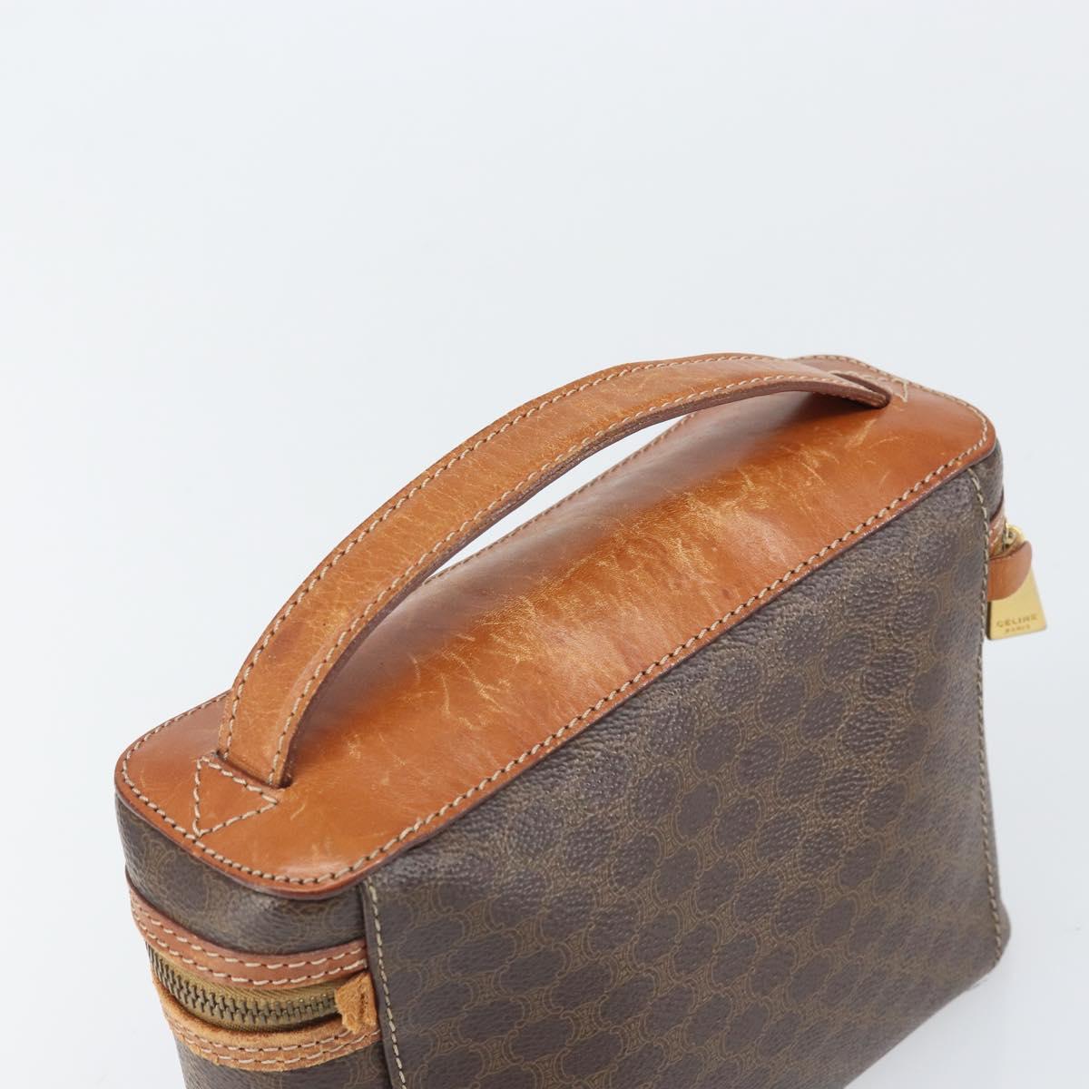 CELINE Macadam Canvas Hand Bag PVC Leather Brown Gold Auth BA10398