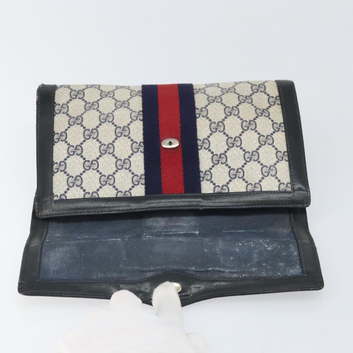 GUCCI GG Supreme Sherry Line Clutch Bag PVC Navy Gold 010 378 Auth BA10399