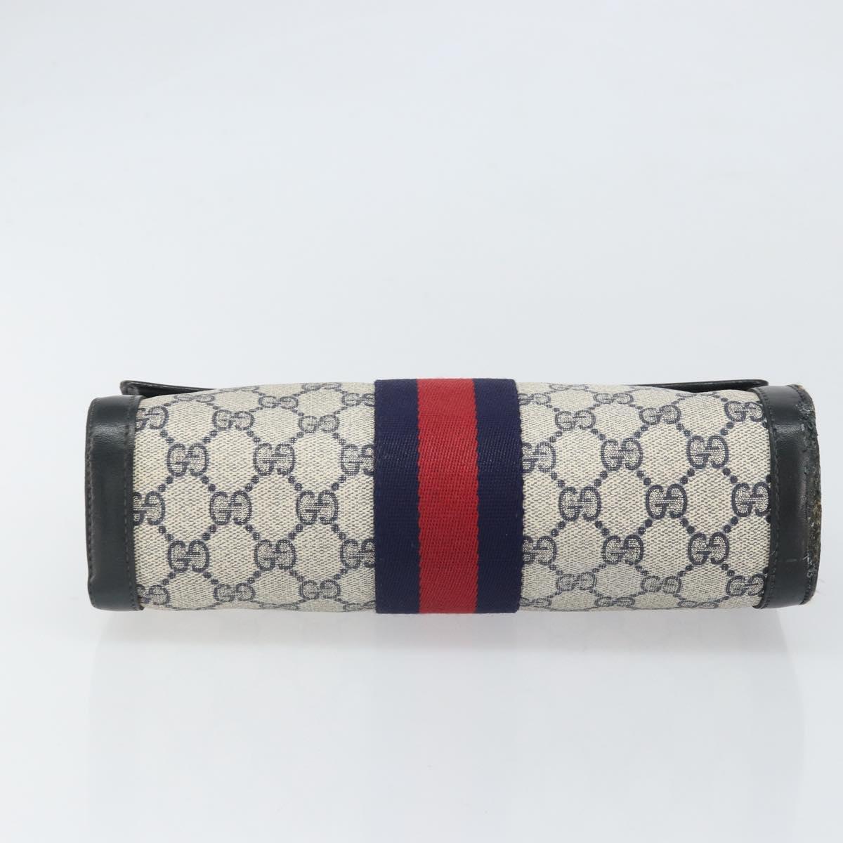GUCCI GG Supreme Sherry Line Clutch Bag PVC Navy Gold 010 378 Auth BA10399