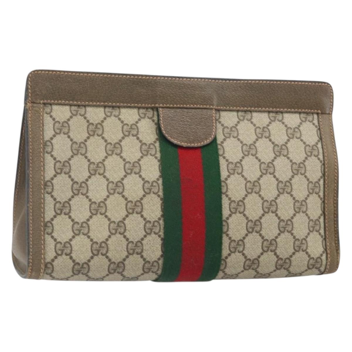 GUCCI GG Supreme Web Sherry Line Clutch Bag PVC Beige Red 89 01 002 Auth BA10401