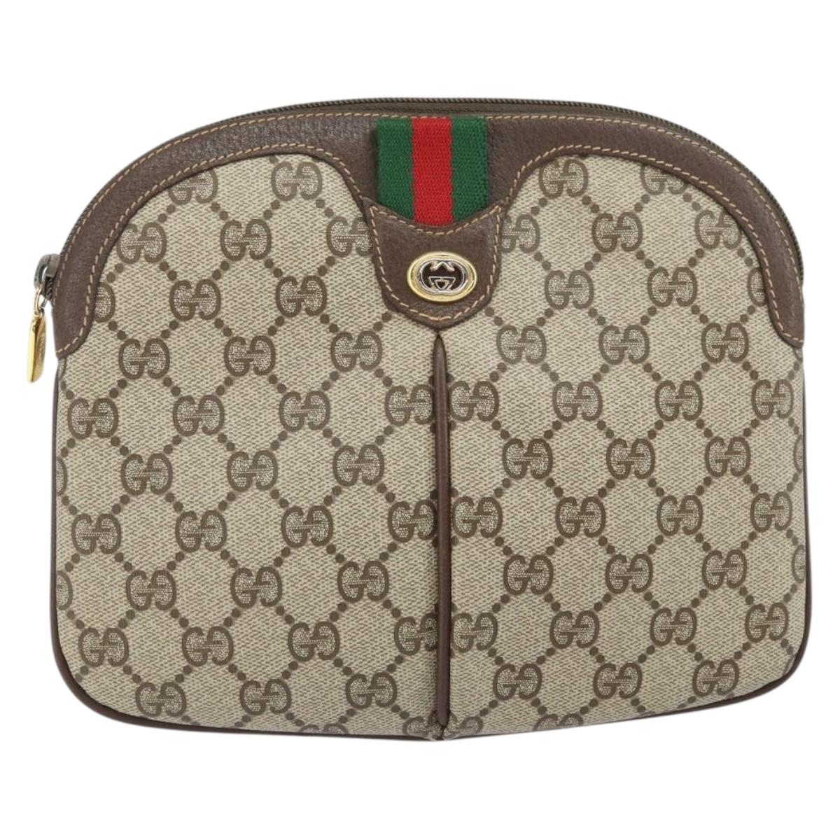 GUCCI GG Supreme Web Sherry Line Bag PVC Beige Gold 904 02 047 Auth BA10402