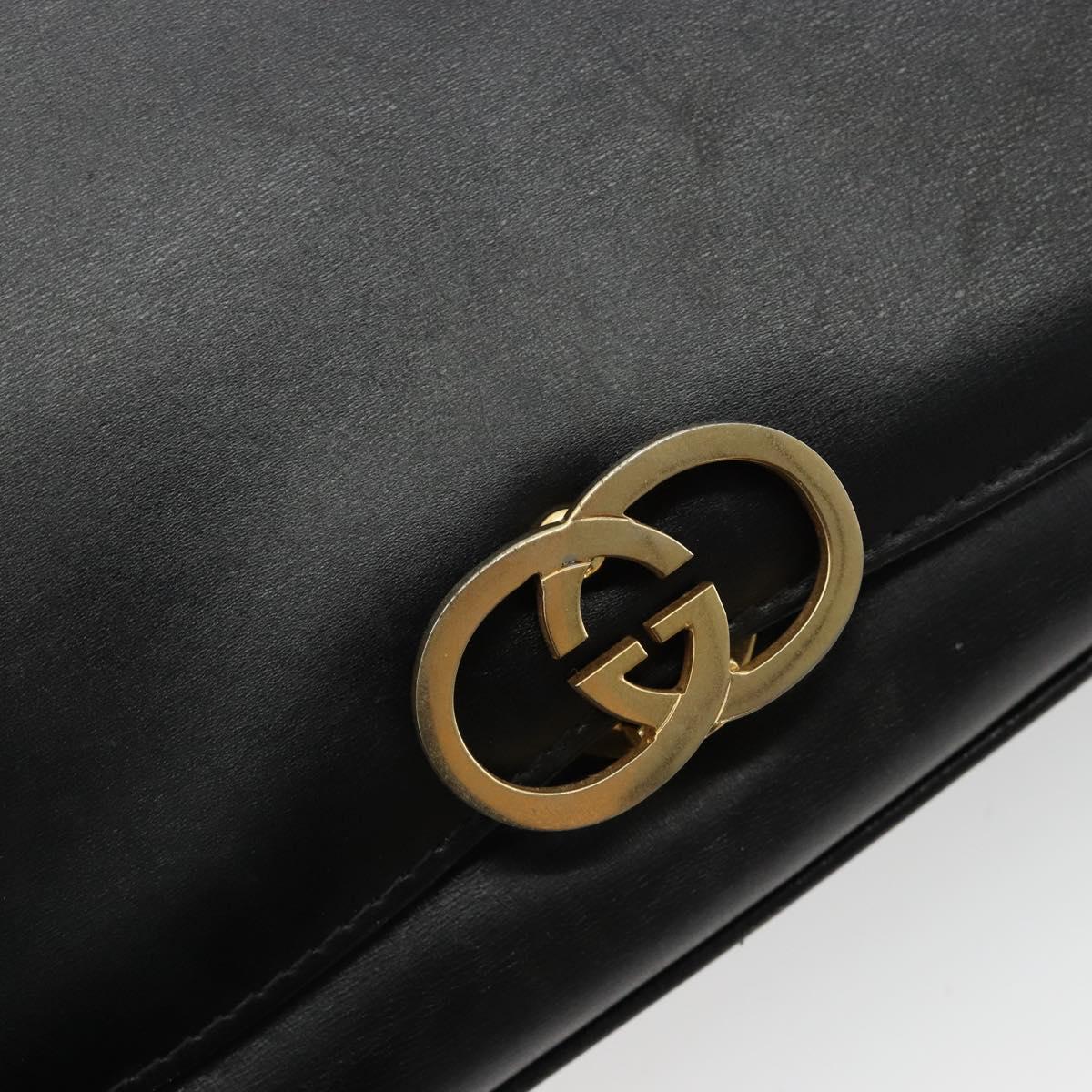 GUCCI Shoulder Bag Leather Gold Black Auth BA10403