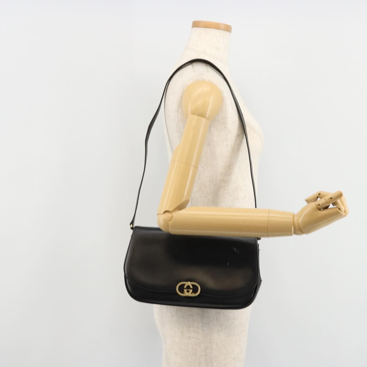 GUCCI Shoulder Bag Leather Gold Black Auth BA10403