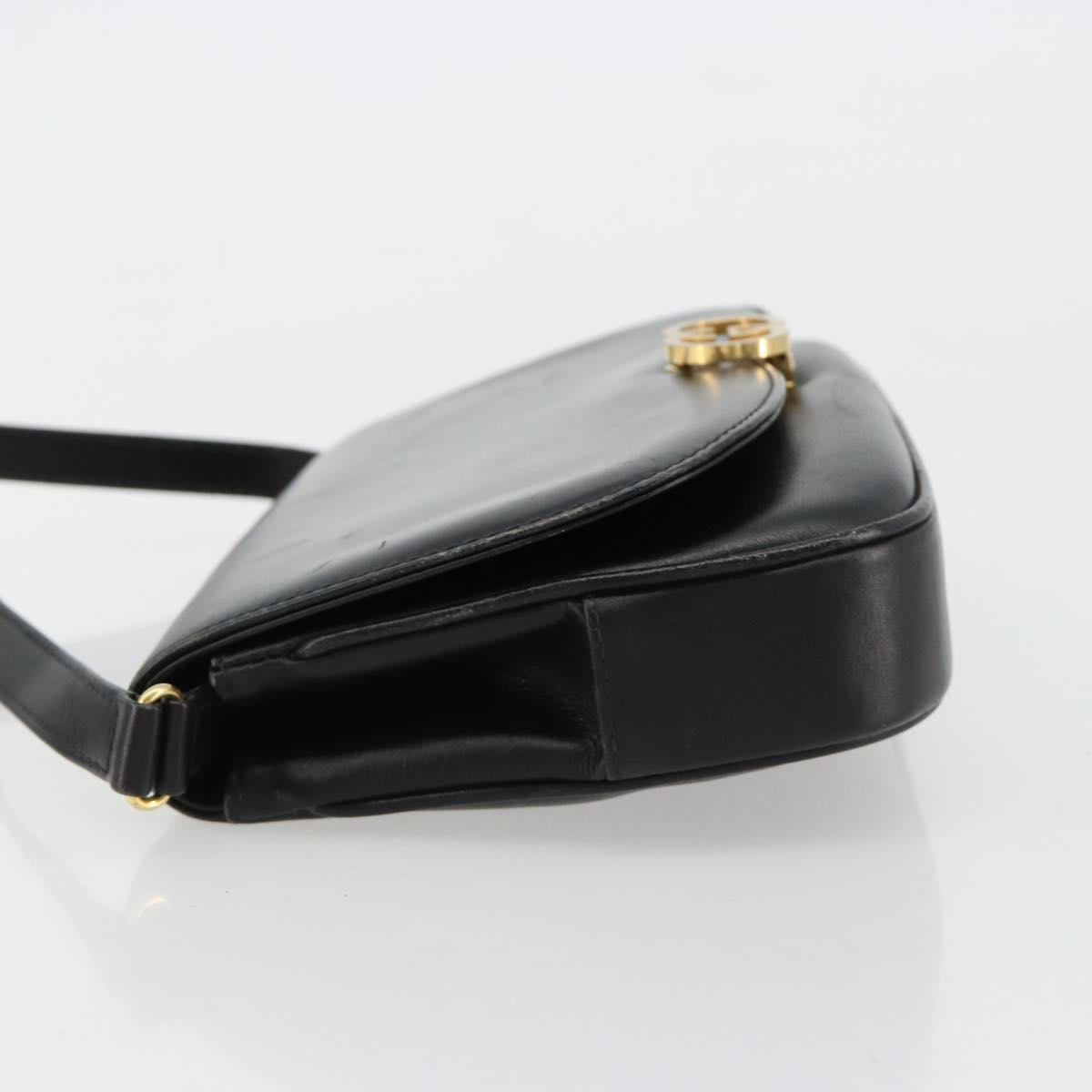 GUCCI Shoulder Bag Leather Gold Black Auth BA10403