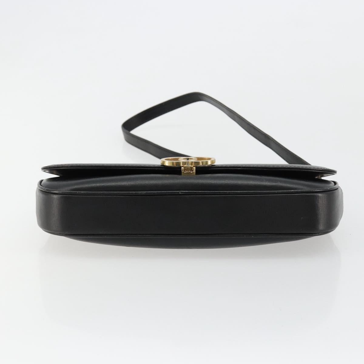 GUCCI Shoulder Bag Leather Gold Black Auth BA10403