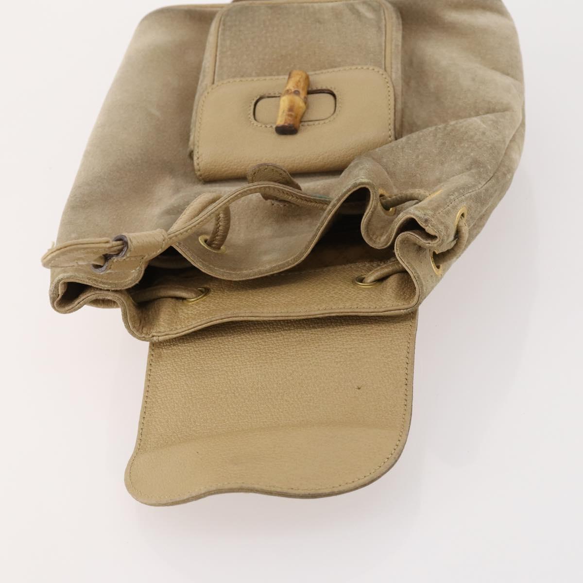 GUCCI Bamboo Backpack Suede Leather Black Gold 003 2058 0030 Auth BA10404