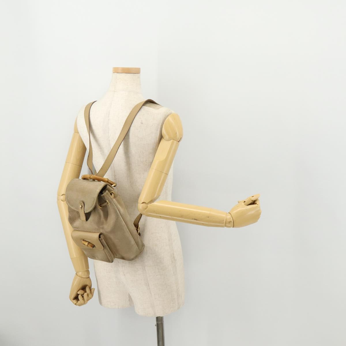 GUCCI Bamboo Backpack Suede Leather Black Gold 003 2058 0030 Auth BA10404