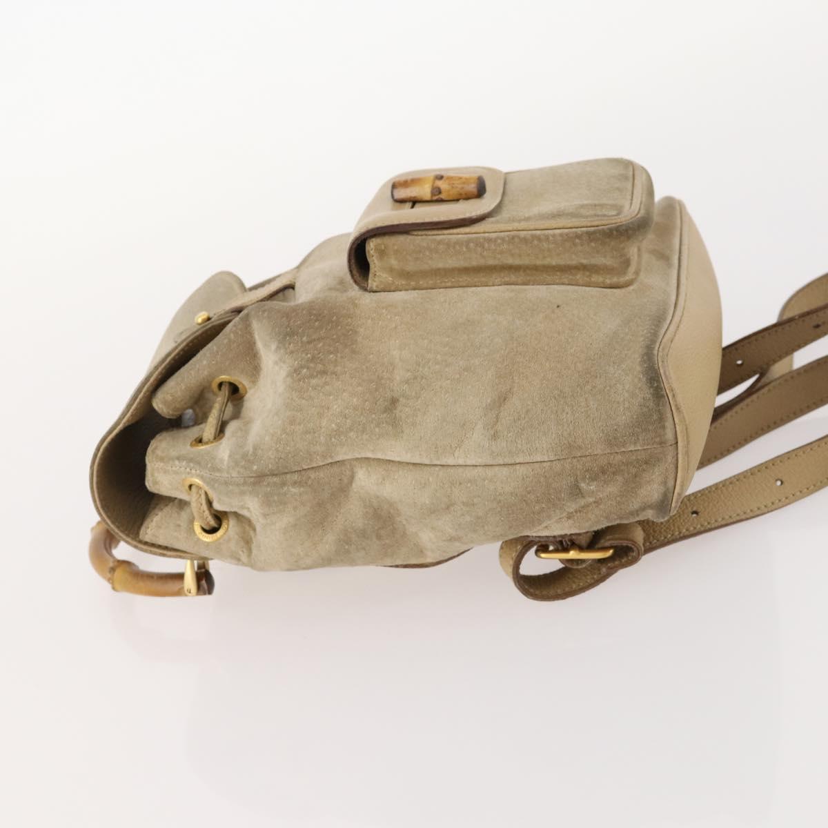 GUCCI Bamboo Backpack Suede Leather Black Gold 003 2058 0030 Auth BA10404