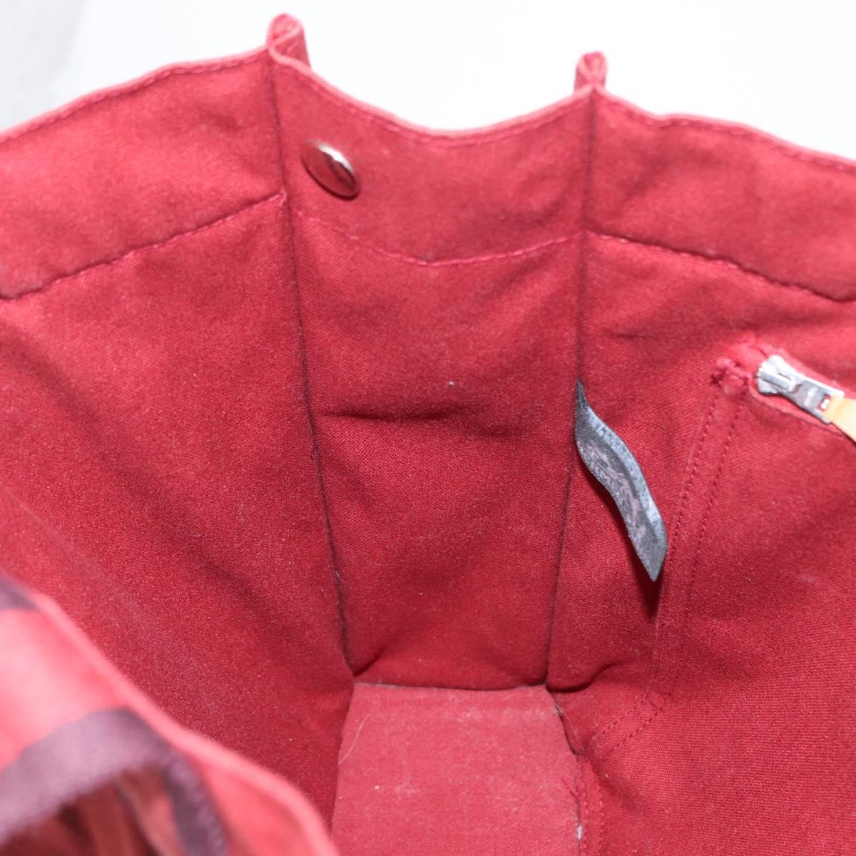 HERMES Fourre Tout MM Hand Bag Canvas Red Silver Auth BA10410