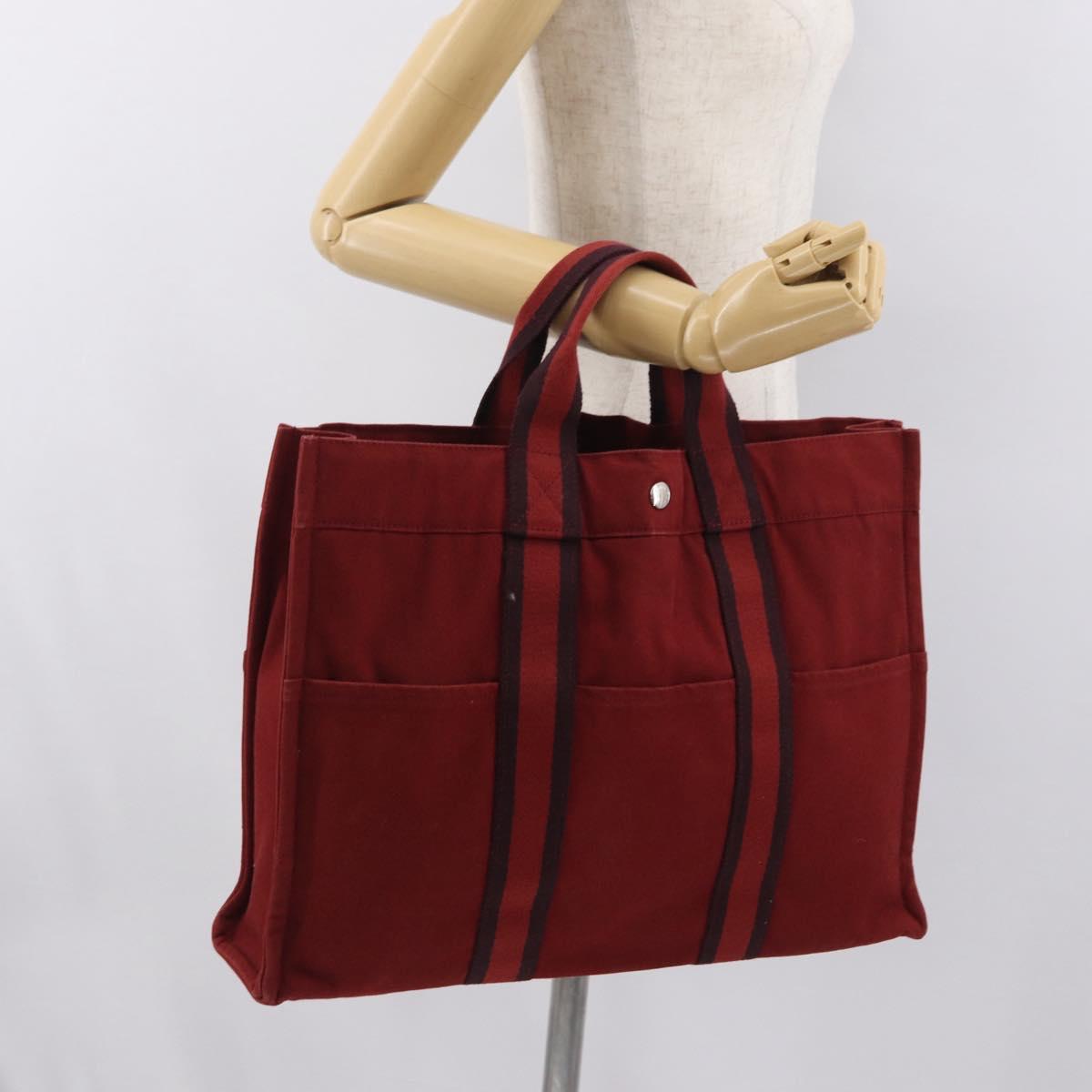 HERMES Fourre Tout MM Hand Bag Canvas Red Silver Auth BA10410