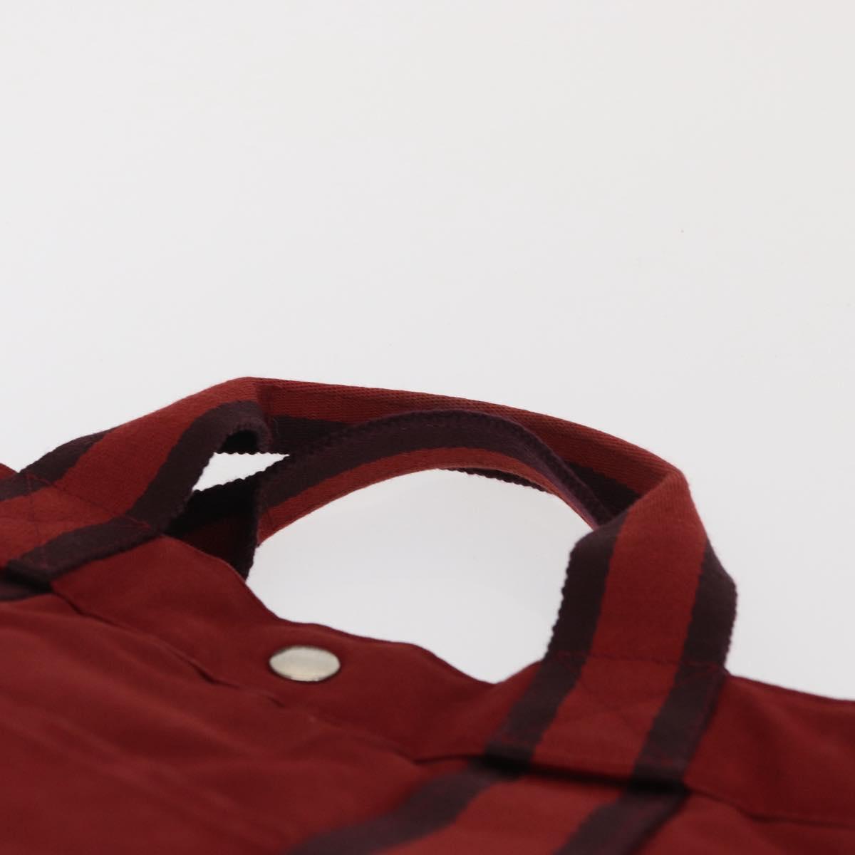 HERMES Fourre Tout MM Hand Bag Canvas Red Silver Auth BA10410