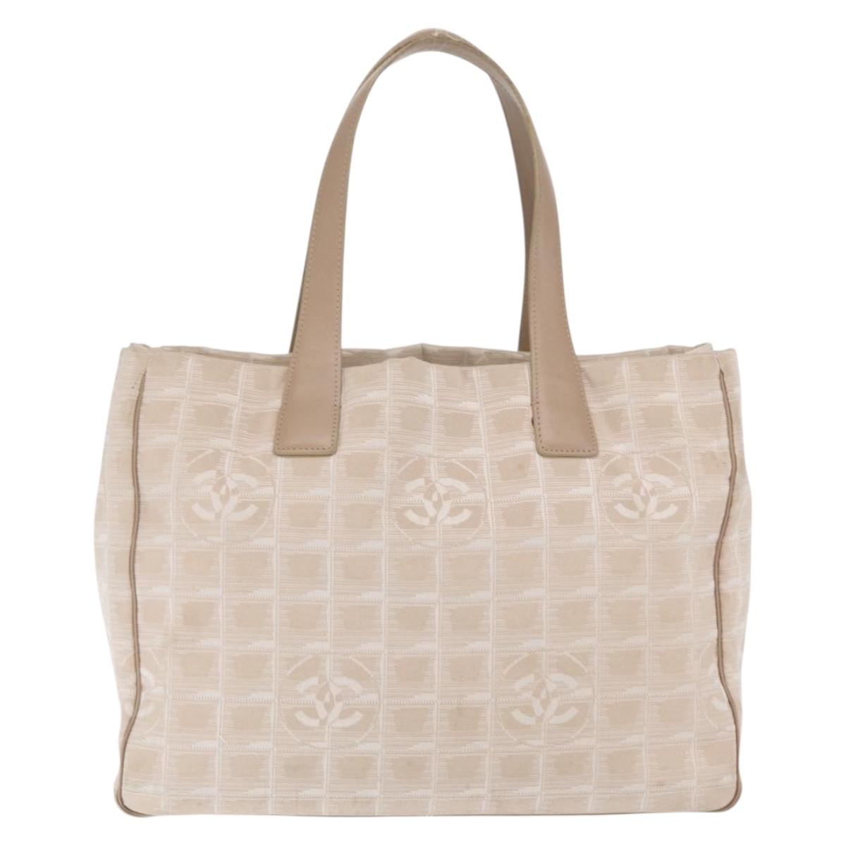 CHANEL New Travel Line Tote Bag Nylon Beige Gold CC Auth BA10414