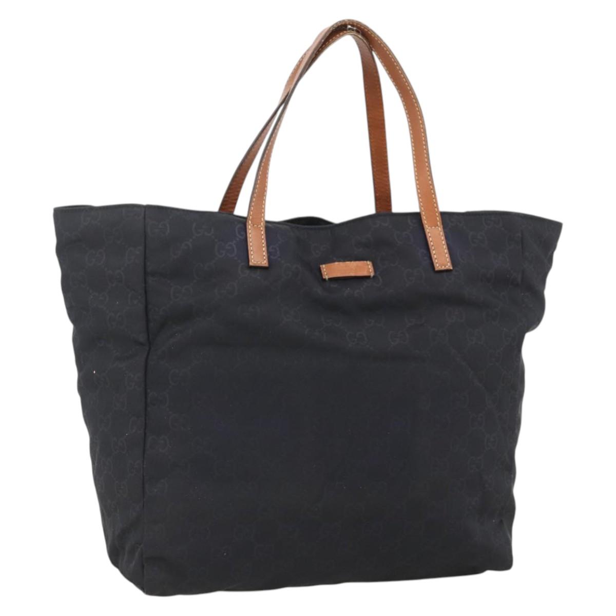 GUCCI GG Canvas Tote Bag Nylon Black Gold 282439 Auth BA10417
