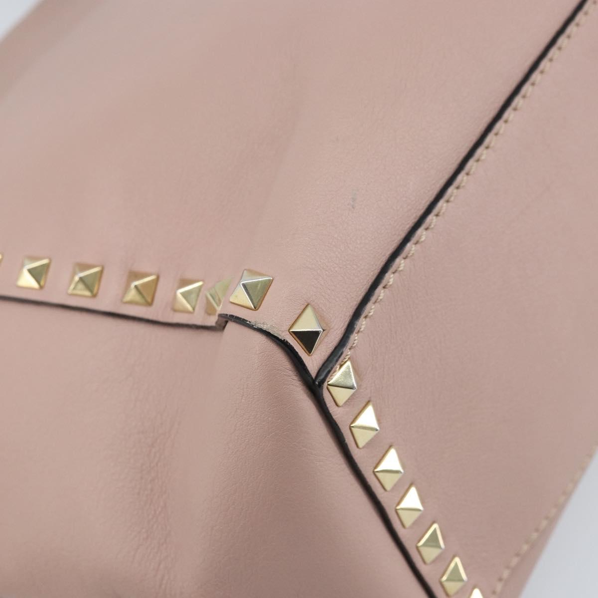 VALENTINO Tote Bag Leather 2way Pink Gold Auth BA10420