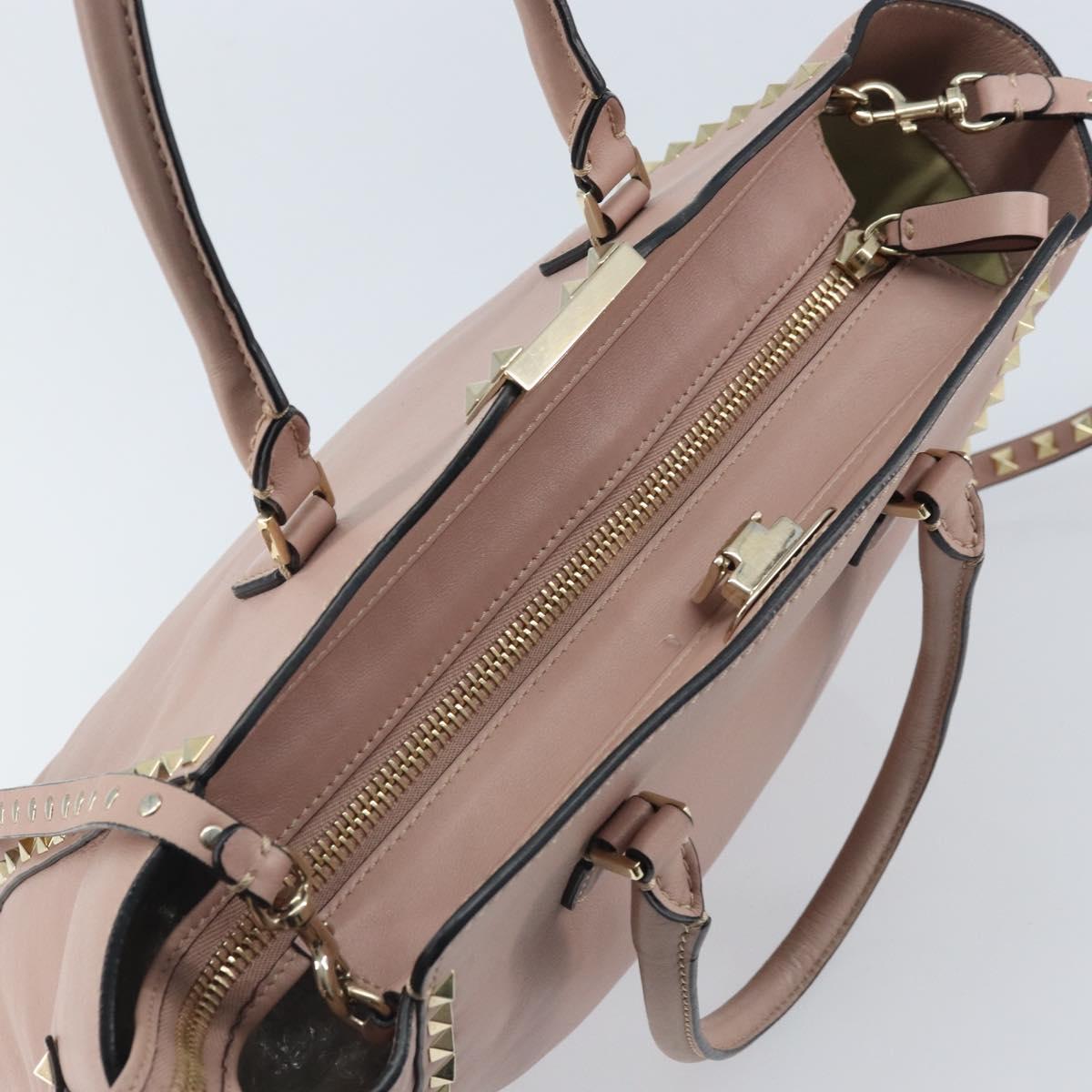 VALENTINO Tote Bag Leather 2way Pink Gold Auth BA10420