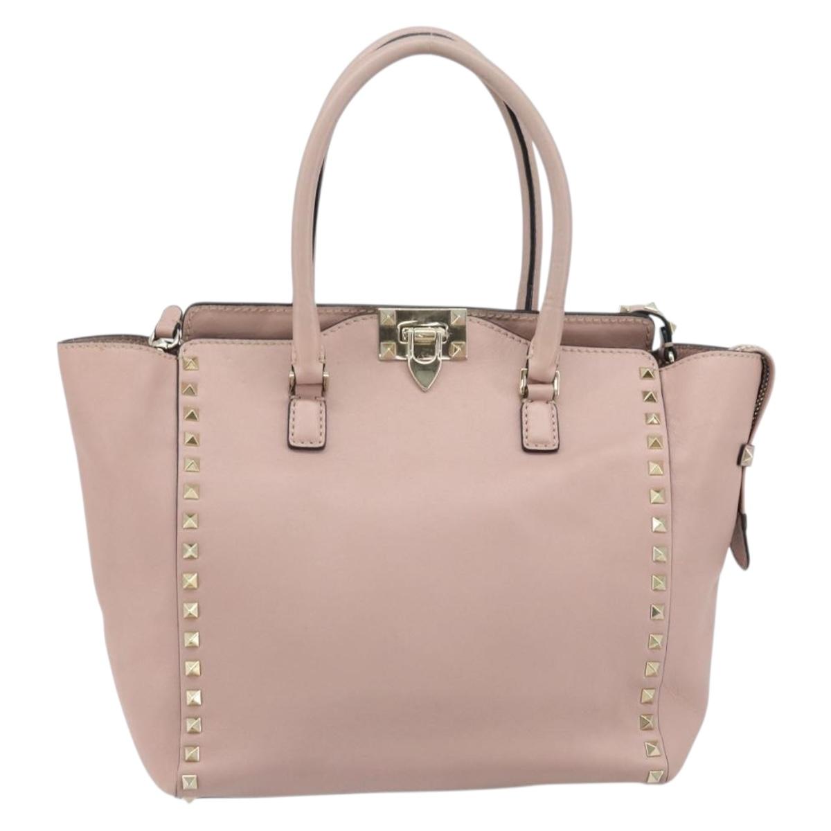 VALENTINO Tote Bag Leather 2way Pink Gold Auth BA10420