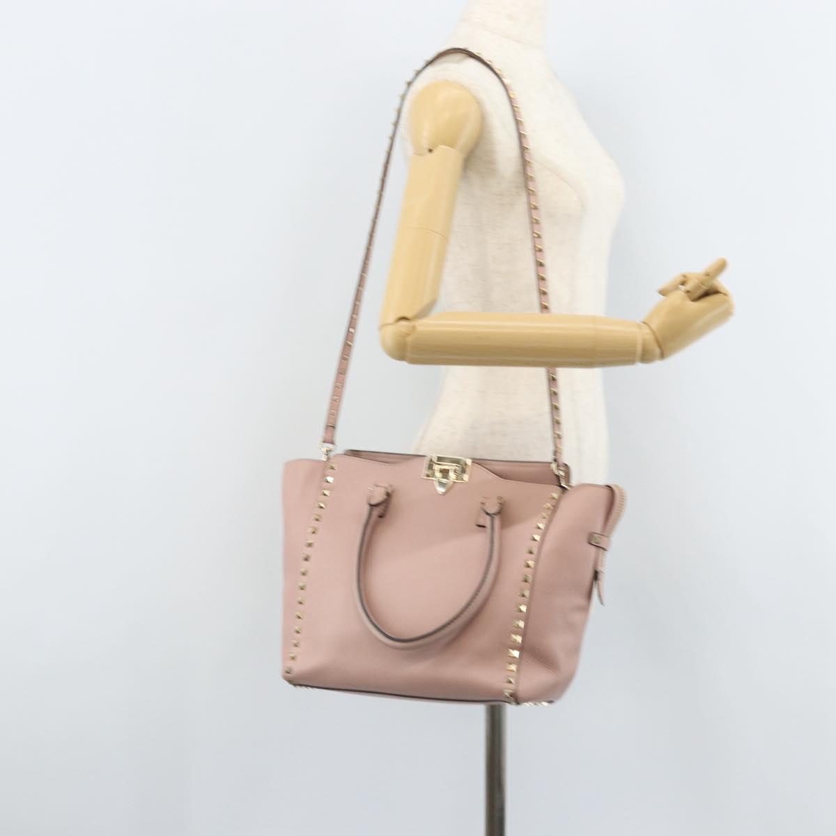 VALENTINO Tote Bag Leather 2way Pink Gold Auth BA10420