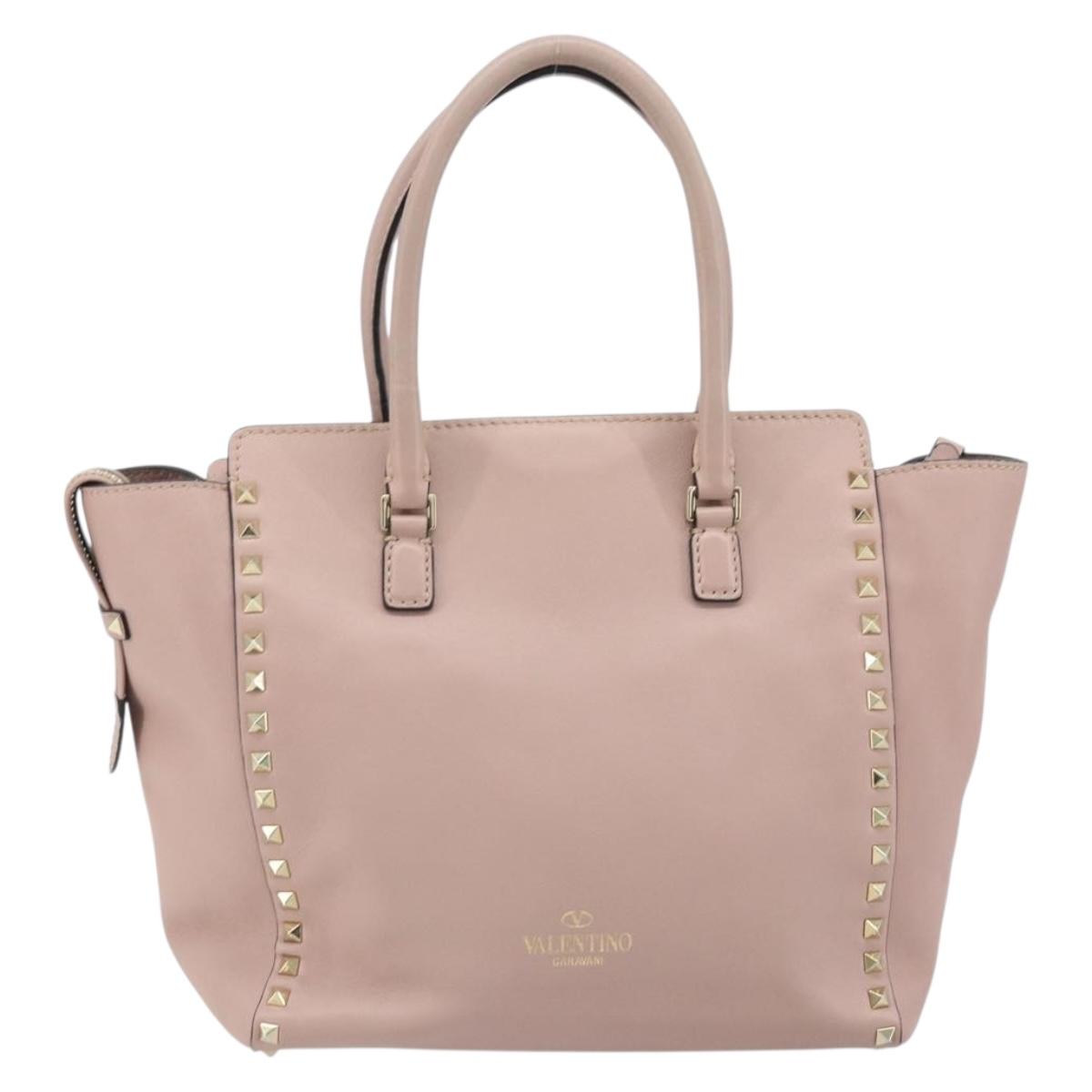 VALENTINO Tote Bag Leather 2way Pink Gold Auth BA10420