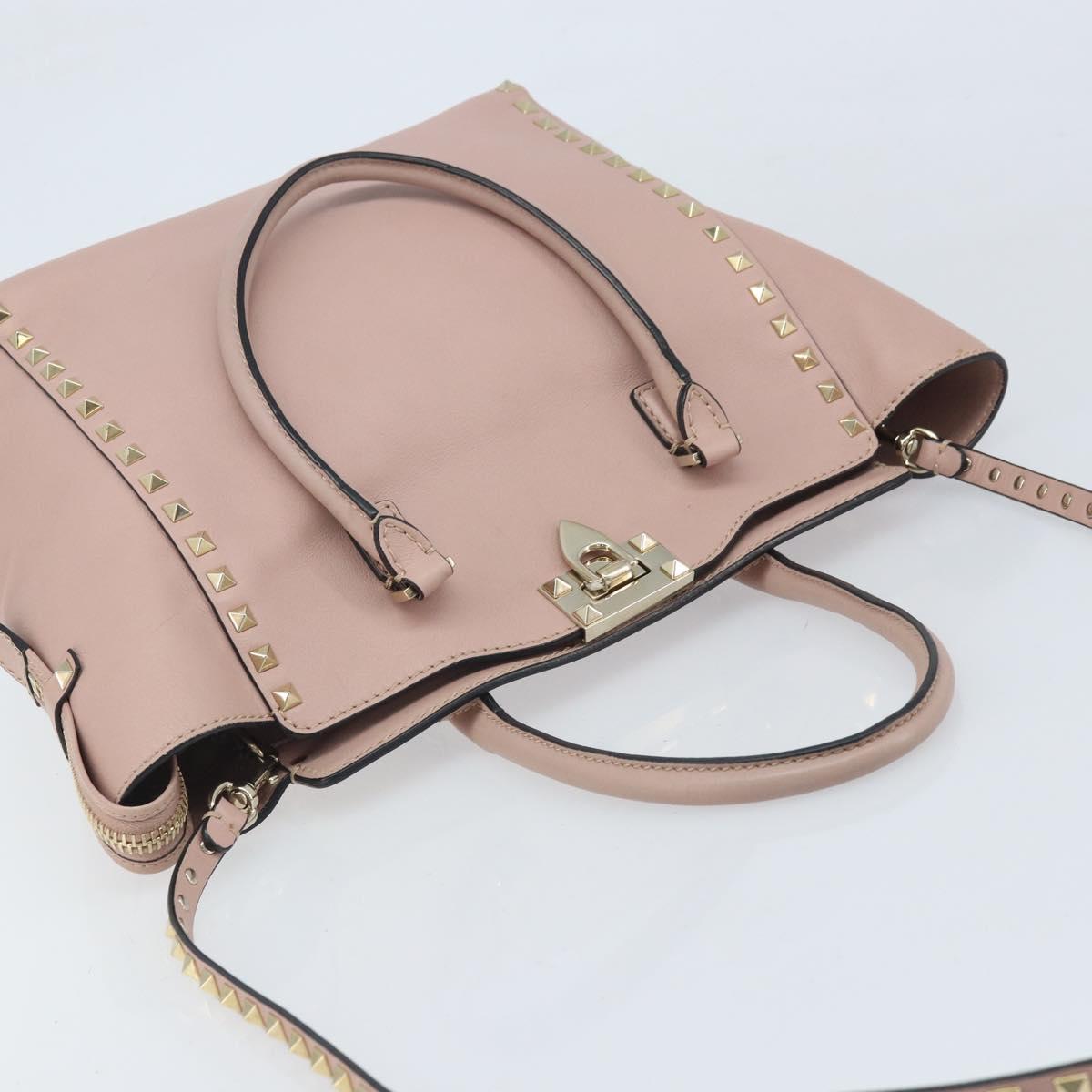 VALENTINO Tote Bag Leather 2way Pink Gold Auth BA10420