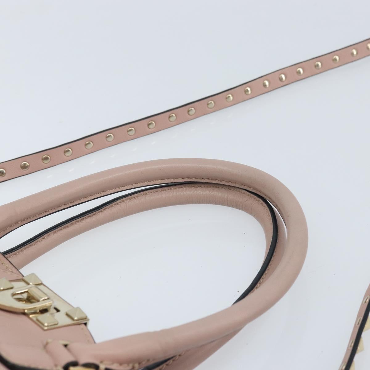 VALENTINO Tote Bag Leather 2way Pink Gold Auth BA10420