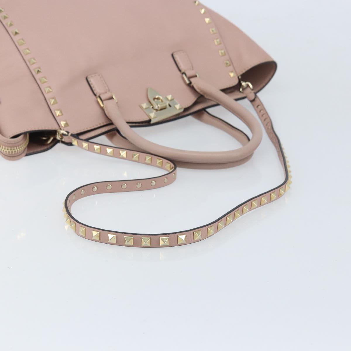 VALENTINO Tote Bag Leather 2way Pink Gold Auth BA10420