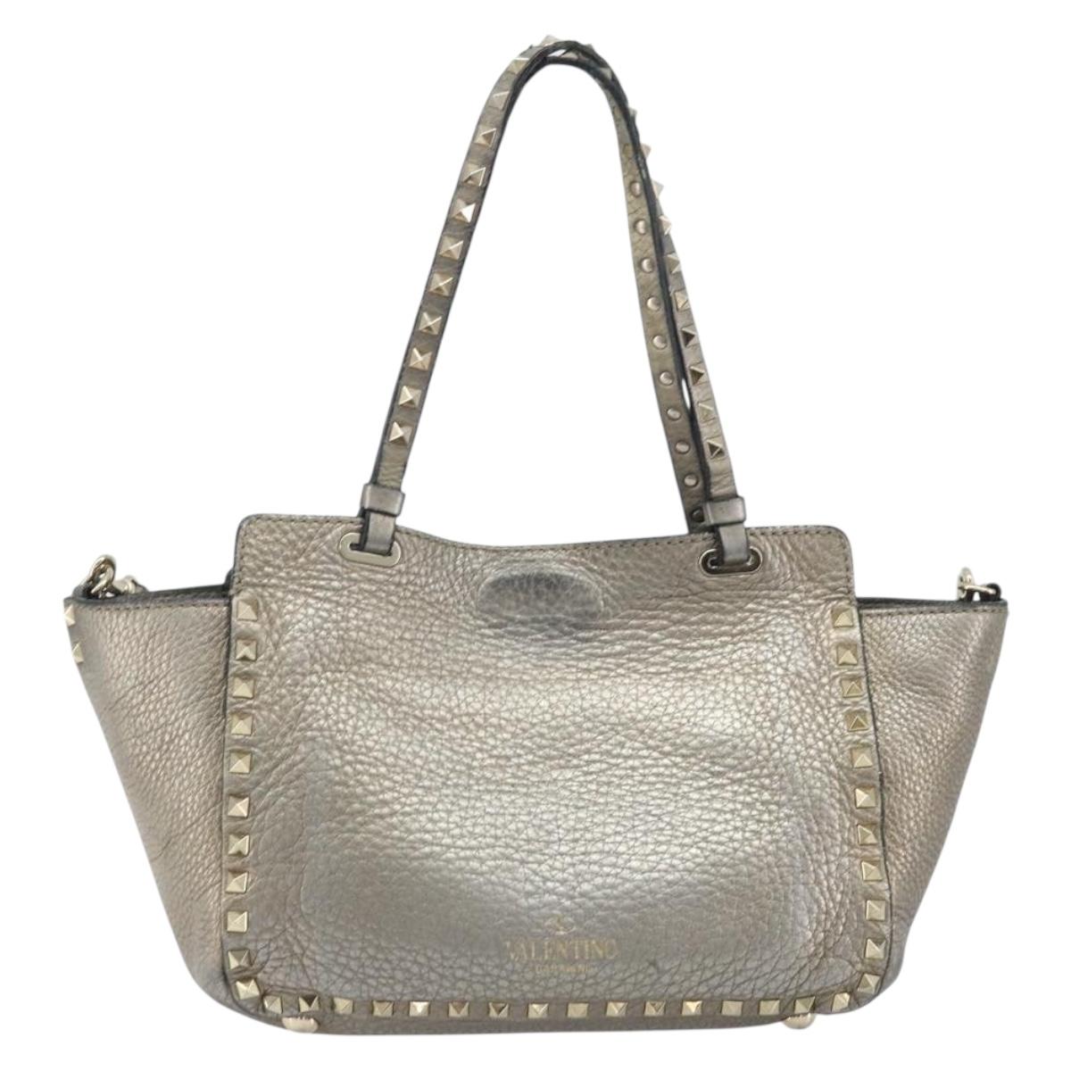 VALENTINO Tote Bag Leather 2way Gold Auth BA10421