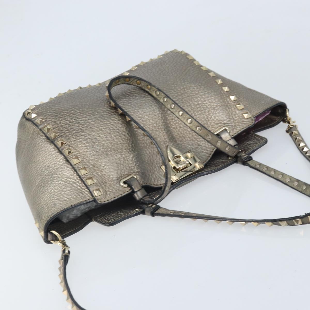 VALENTINO Tote Bag Leather 2way Gold Auth BA10421