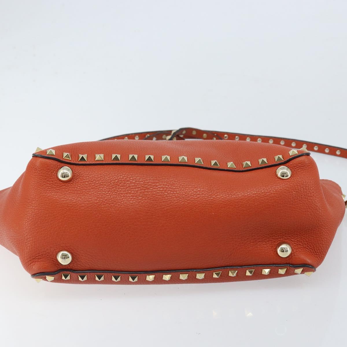 VALENTINO Tote Bag Leather 2way Orange Gold Auth BA10422