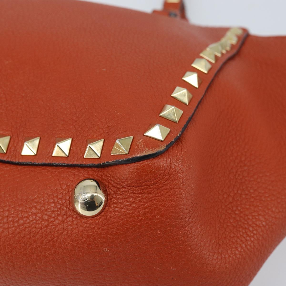 VALENTINO Tote Bag Leather 2way Orange Gold Auth BA10422