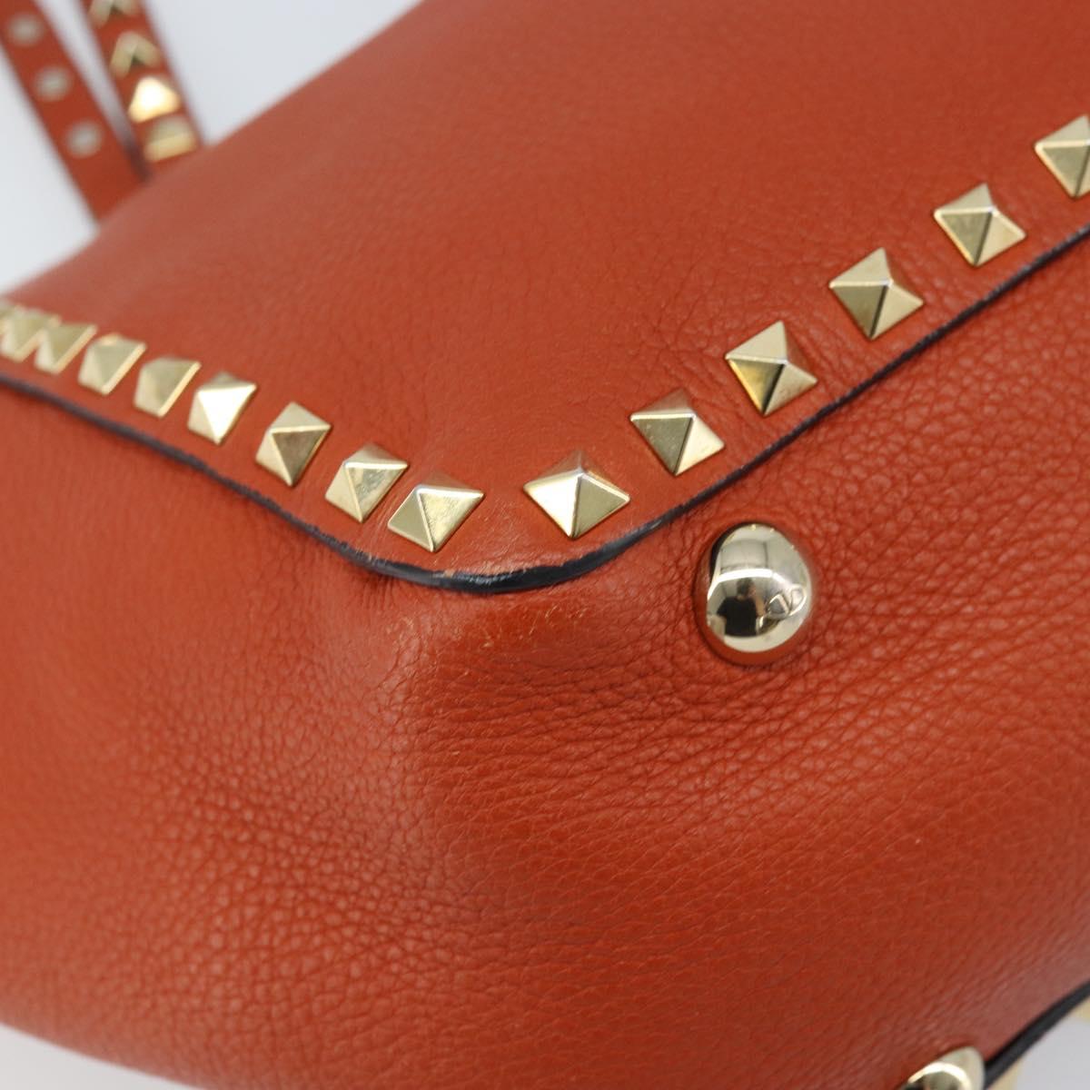 VALENTINO Tote Bag Leather 2way Orange Gold Auth BA10422