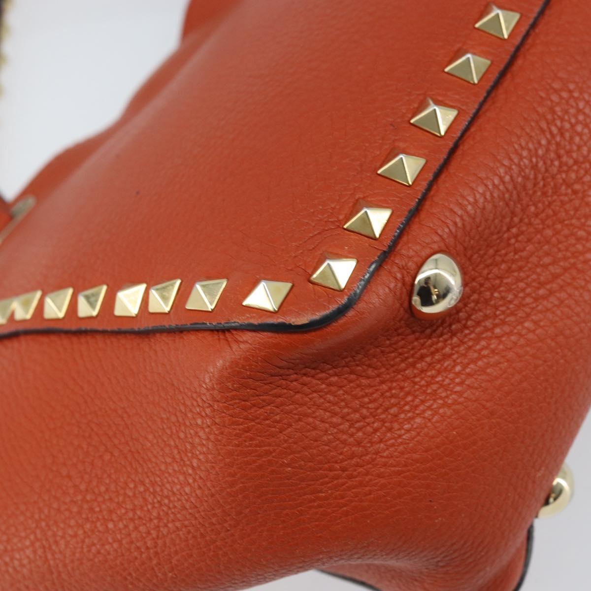 VALENTINO Tote Bag Leather 2way Orange Gold Auth BA10422