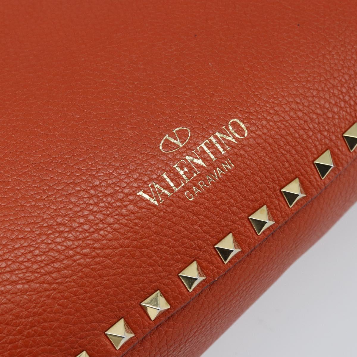 VALENTINO Tote Bag Leather 2way Orange Gold Auth BA10422