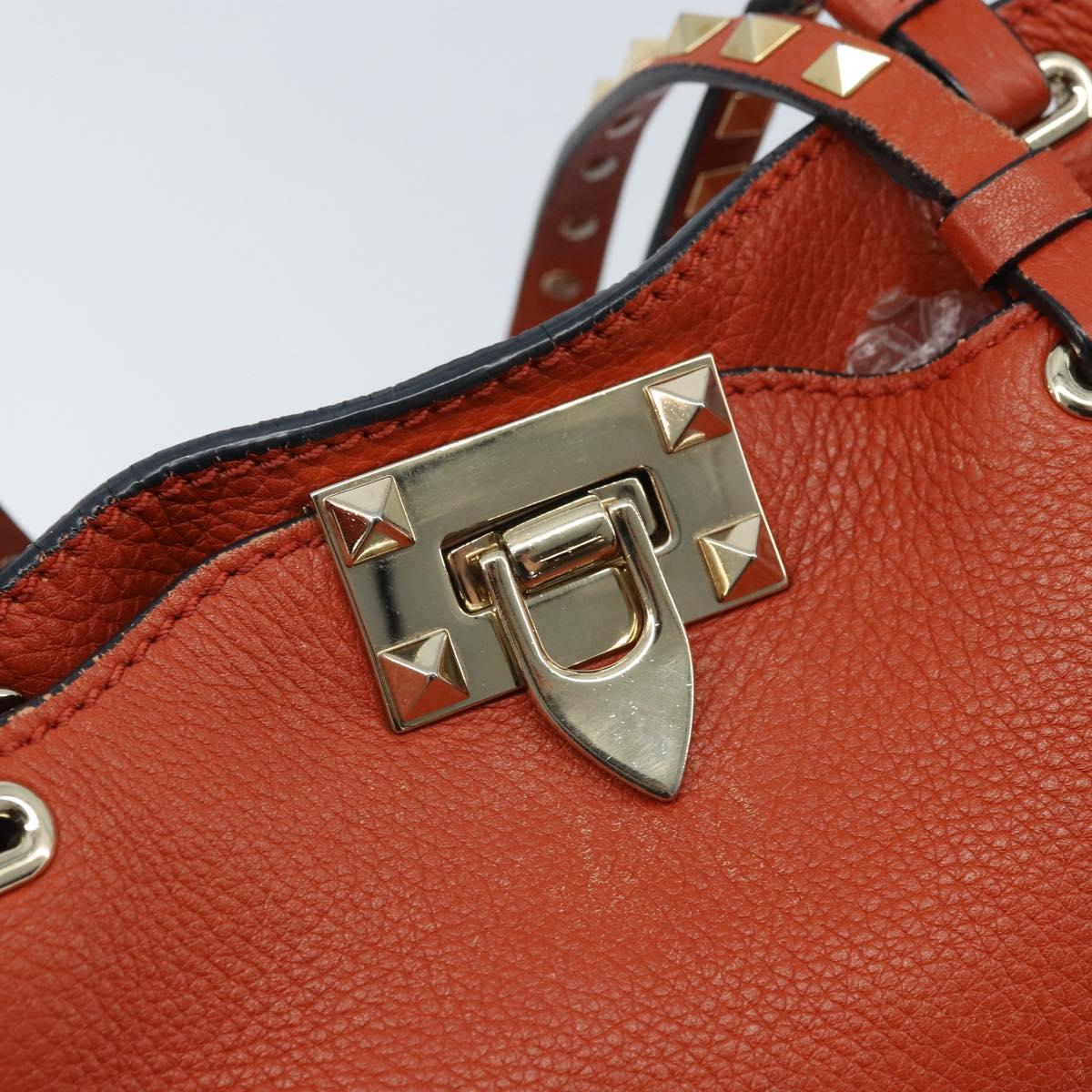 VALENTINO Tote Bag Leather 2way Orange Gold Auth BA10422