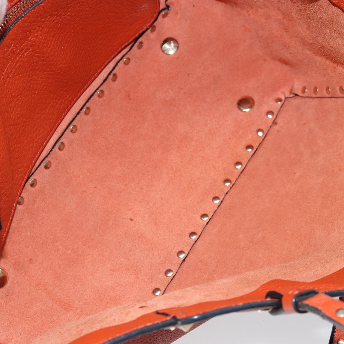VALENTINO Tote Bag Leather 2way Orange Gold Auth BA10422