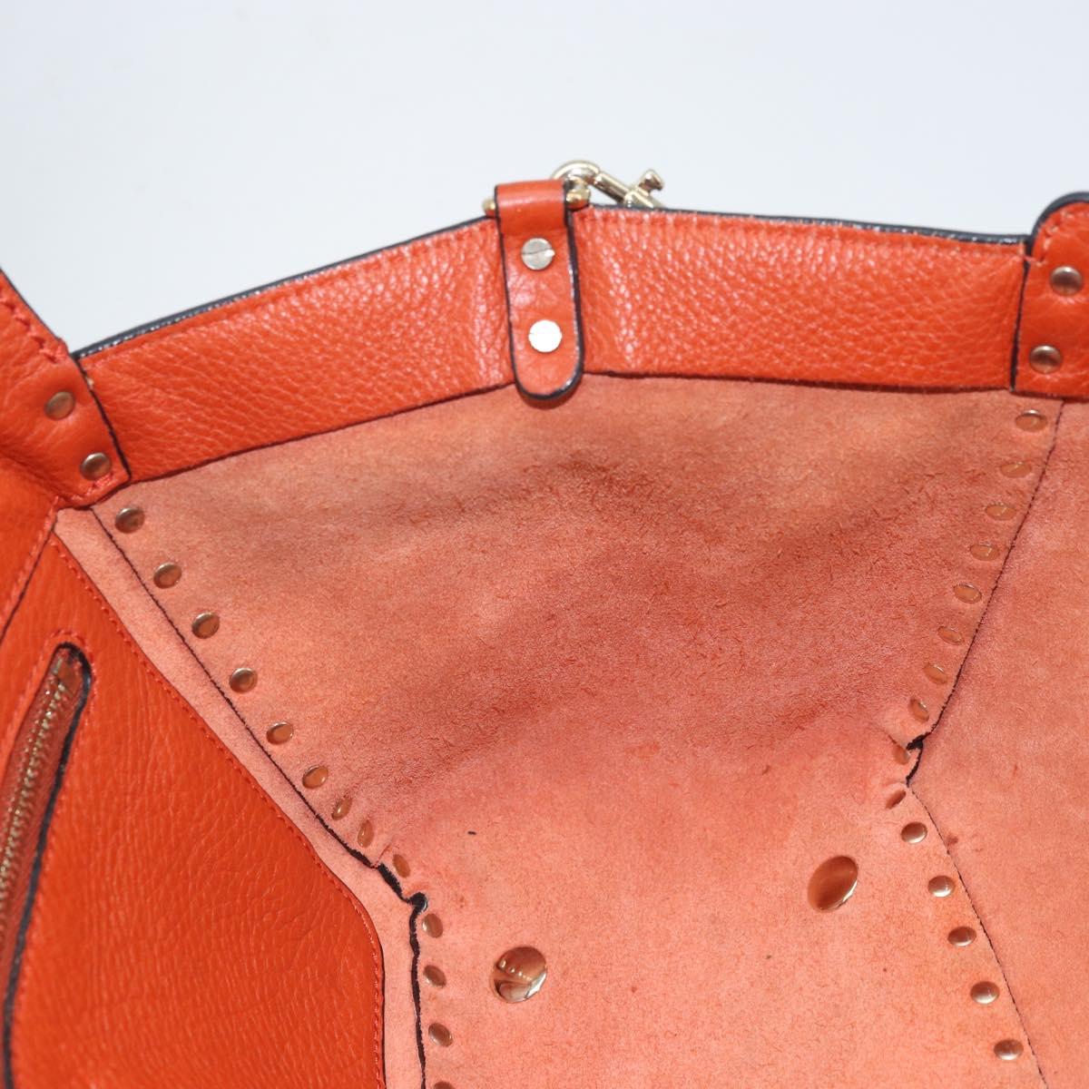 VALENTINO Tote Bag Leather 2way Orange Gold Auth BA10422