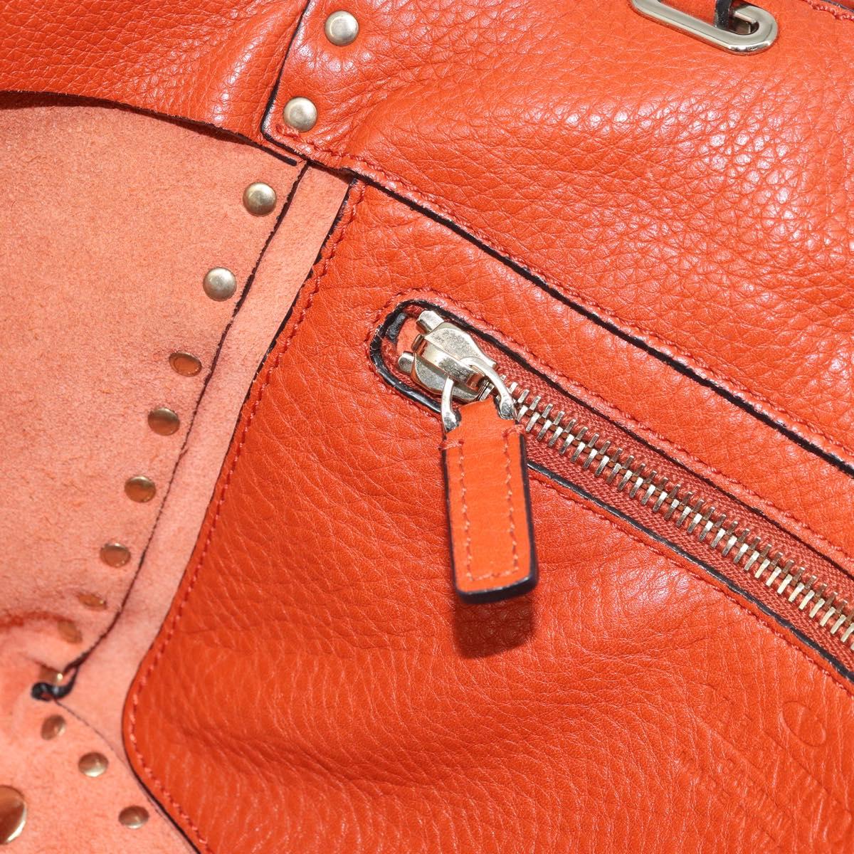 VALENTINO Tote Bag Leather 2way Orange Gold Auth BA10422